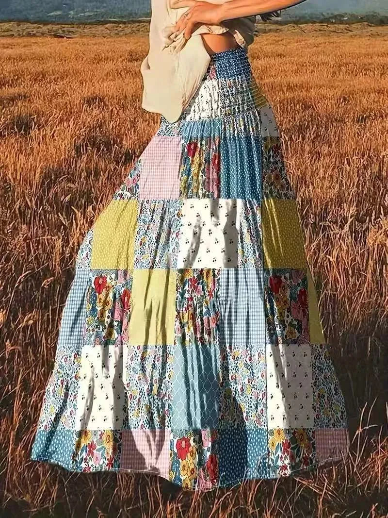 Women's Printed Shirred High Waist Skirt
